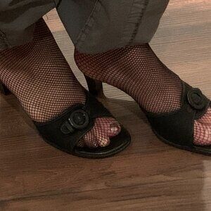 Rockport Women's Black Mules with Button Detail US Size 7.5